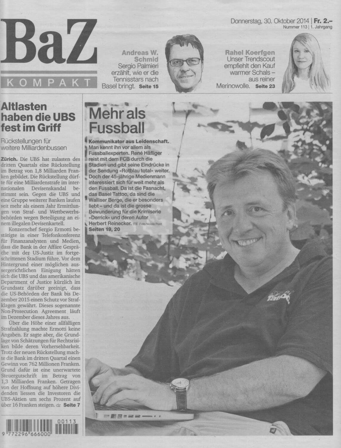 René Häfliger Medien Service / Basler Zeitung Kompakt / 30.10.2014